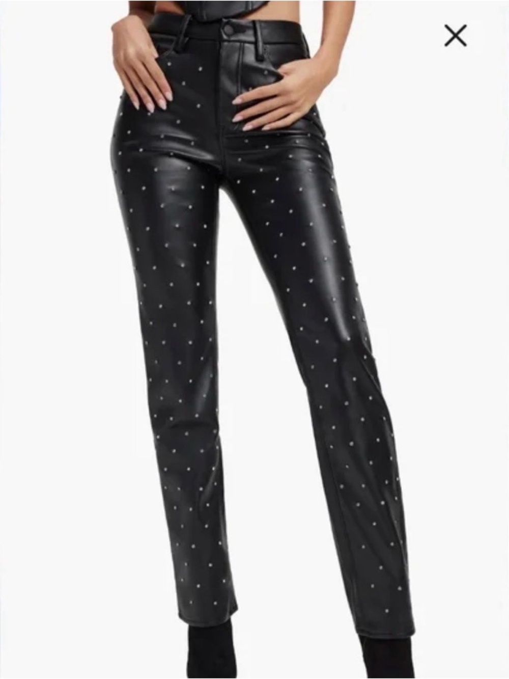 Good American Rhinestone Studded Faux Leather Pants